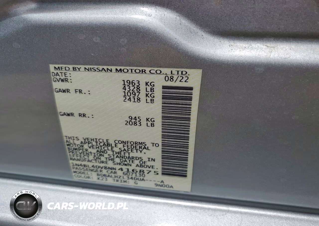2022 Nissan Altima Sv VIN:1N4BL4DV8NN416875 - 12