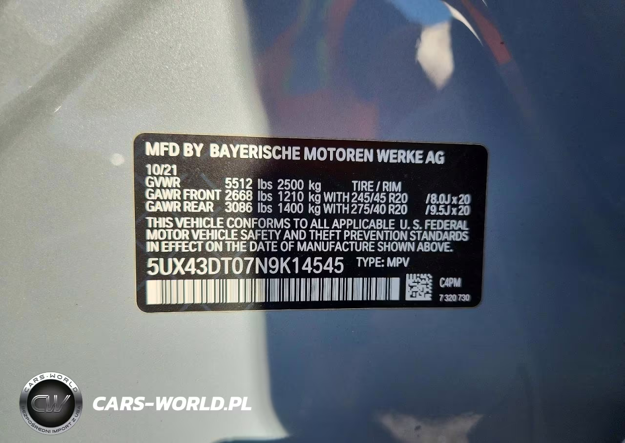 2022 BMW X4 M40I VIN:5UX43DT07N9K14545 - 13
