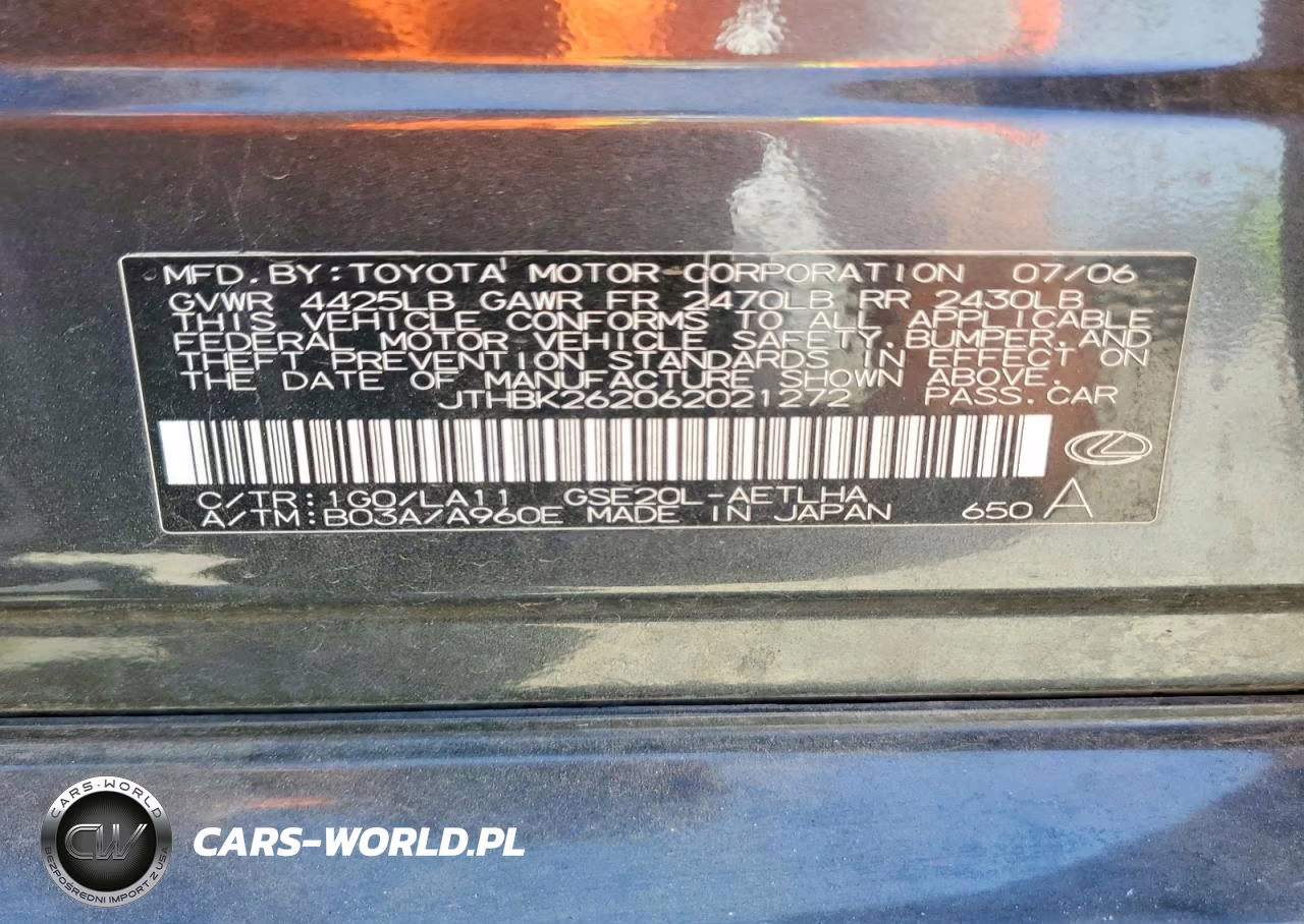 2006 Lexus Is 250 VIN:JTHBK262062021272 - 13