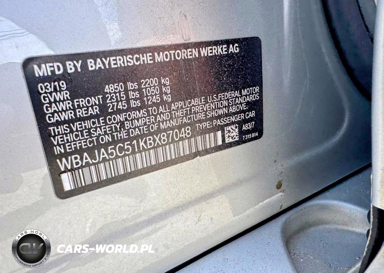2019 BMW 530 I VIN:WBAJA5C51KBX87048 - 10