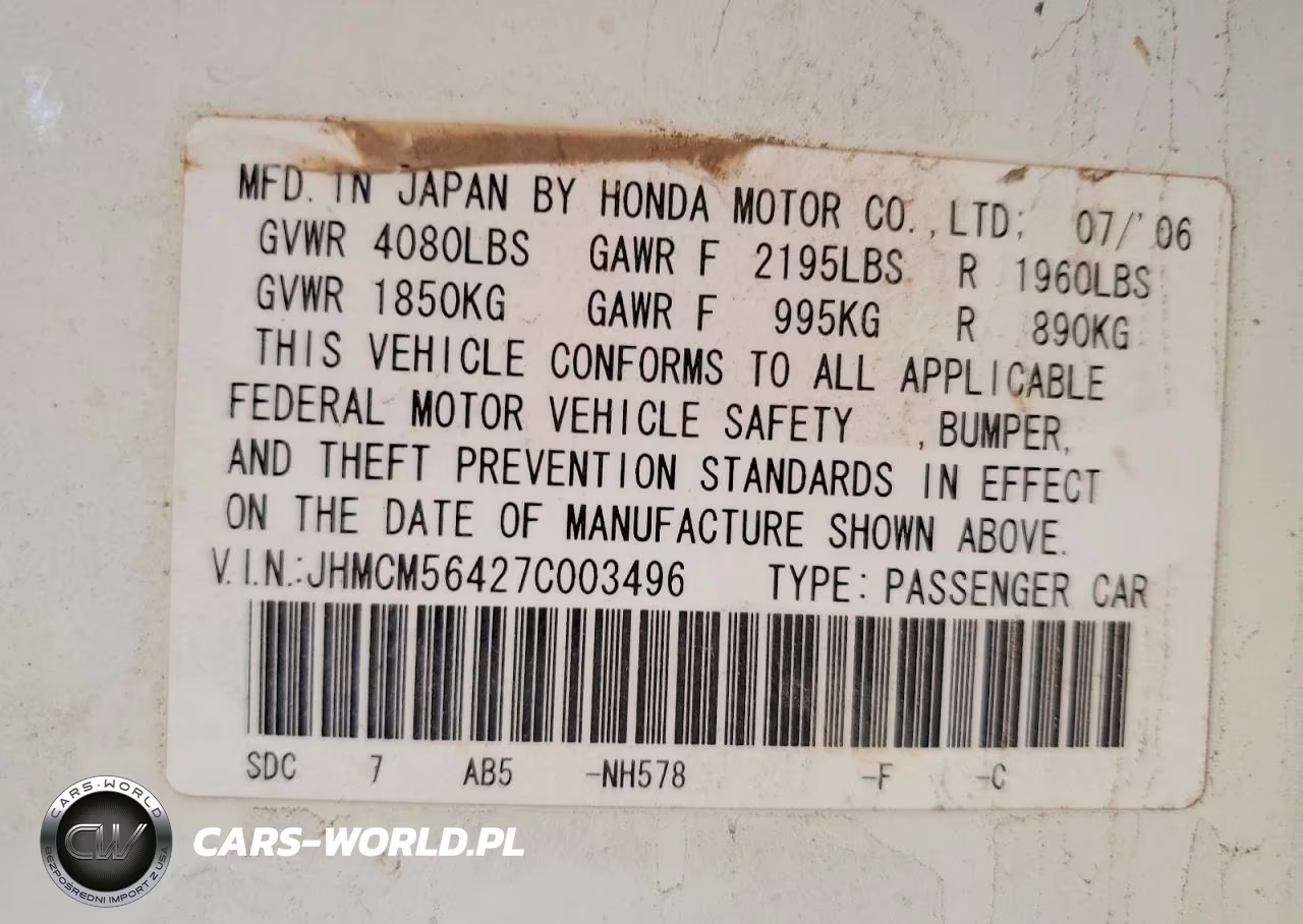 2007 Honda Accord Lx VIN:JHMCM56427C003496 - 12