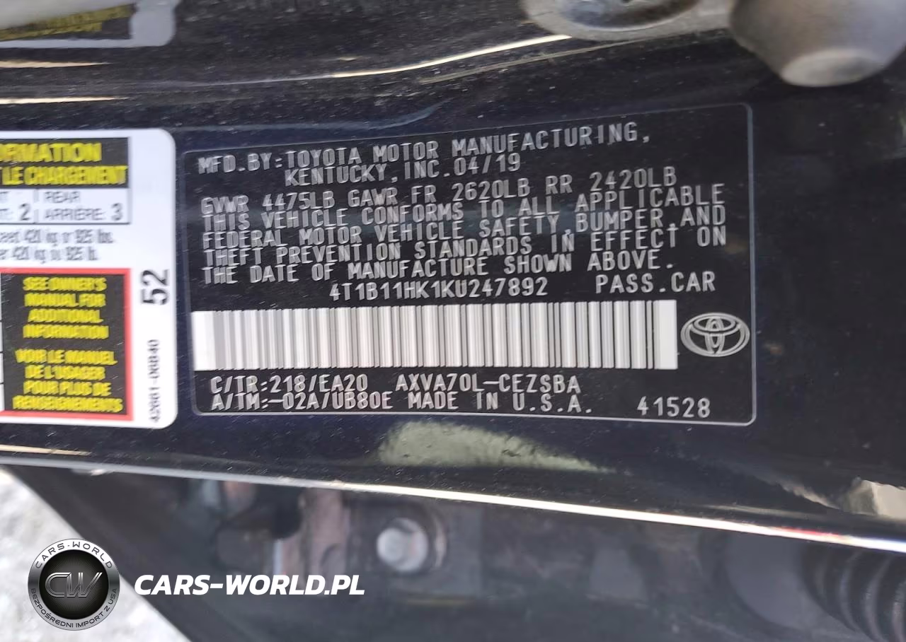 2019 Toyota Camry Se VIN:4T1B11HK1KU247892 - 13