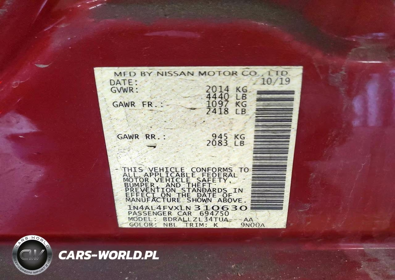 2020 Nissan Altima Platinum VIN:1N4AL4FVXLN310630 - 12