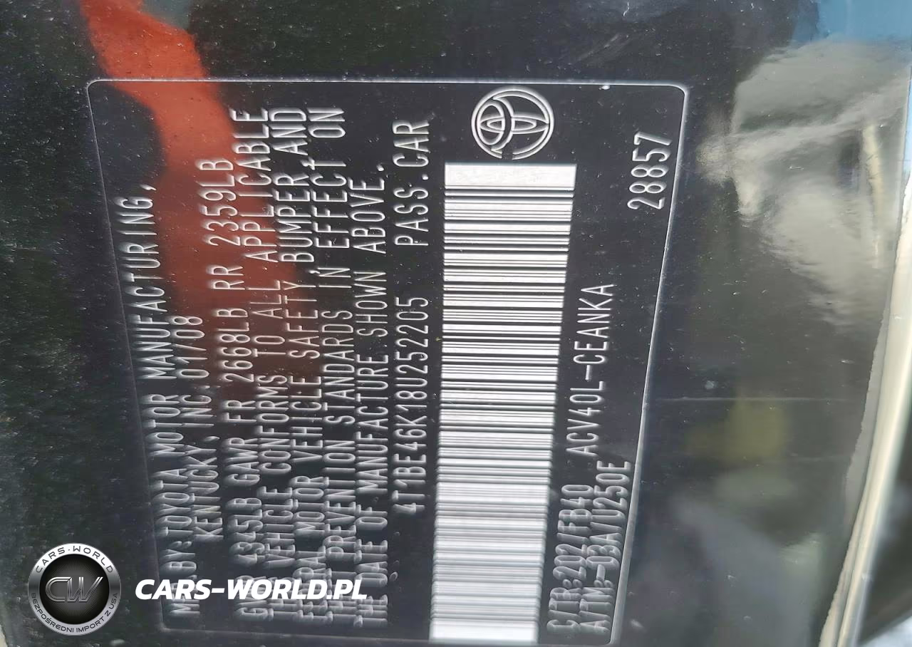 2008 Toyota Camry Base VIN:4T1BE46K18U252205 - 13