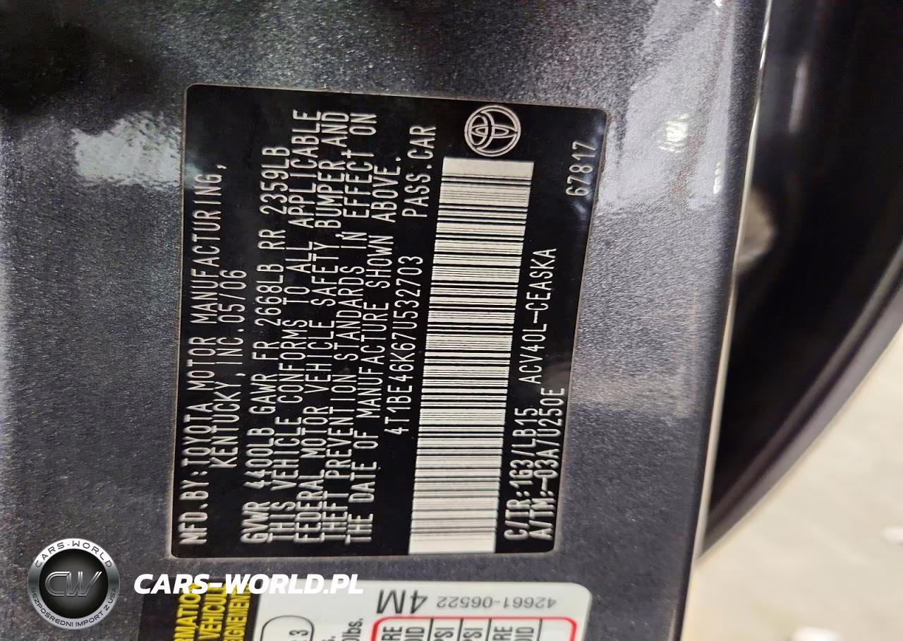 2007 Toyota Camry Se VIN:4T1BE46K67U532703 - 12