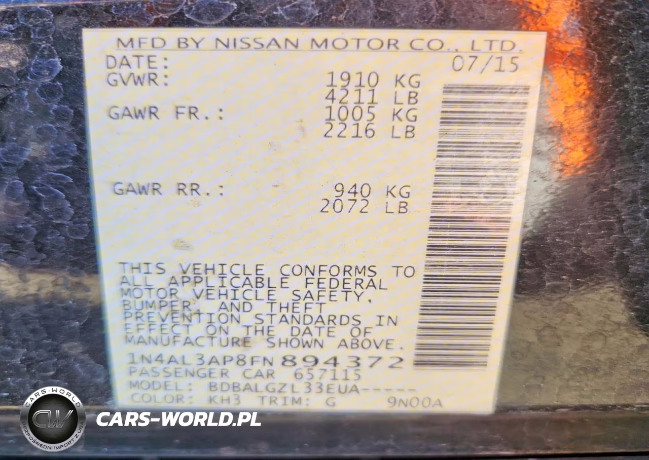 2015 Nissan Altima 2.5 S VIN:1N4AL3AP8FN894372 - 12