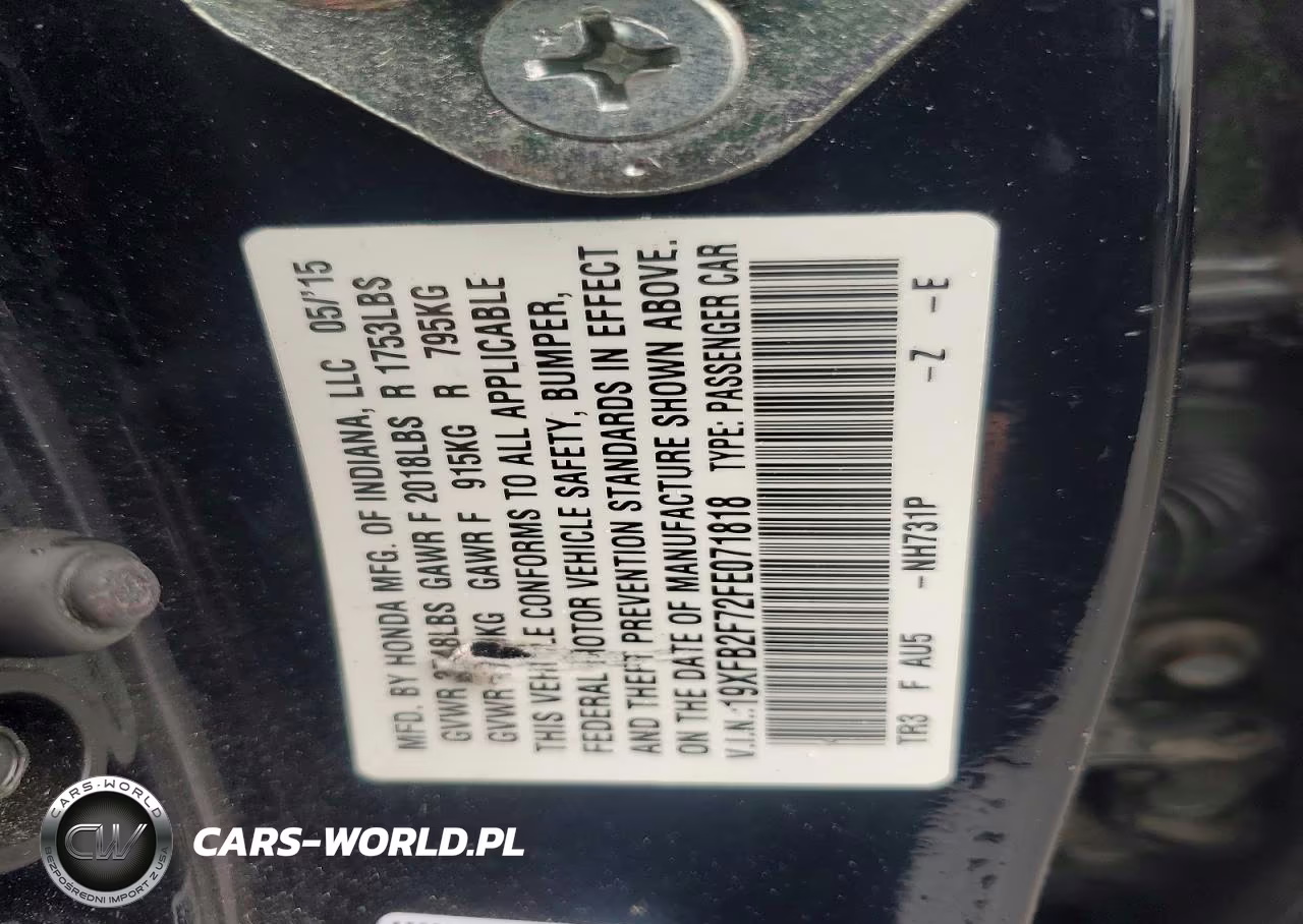 2015 Honda Civic Se VIN:19XFB2F72FE071818 - 12