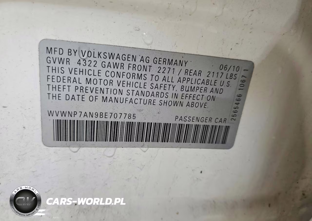 2011 Volkswagen Cc Sport VIN:WVWNP7AN9BE707785 - 12