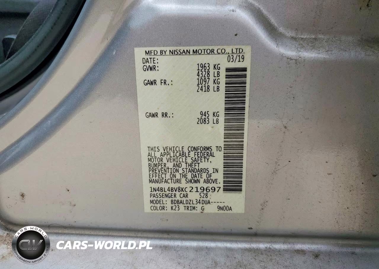 2019 Nissan Altima S VIN:1N4BL4BV8KC219697 - 13