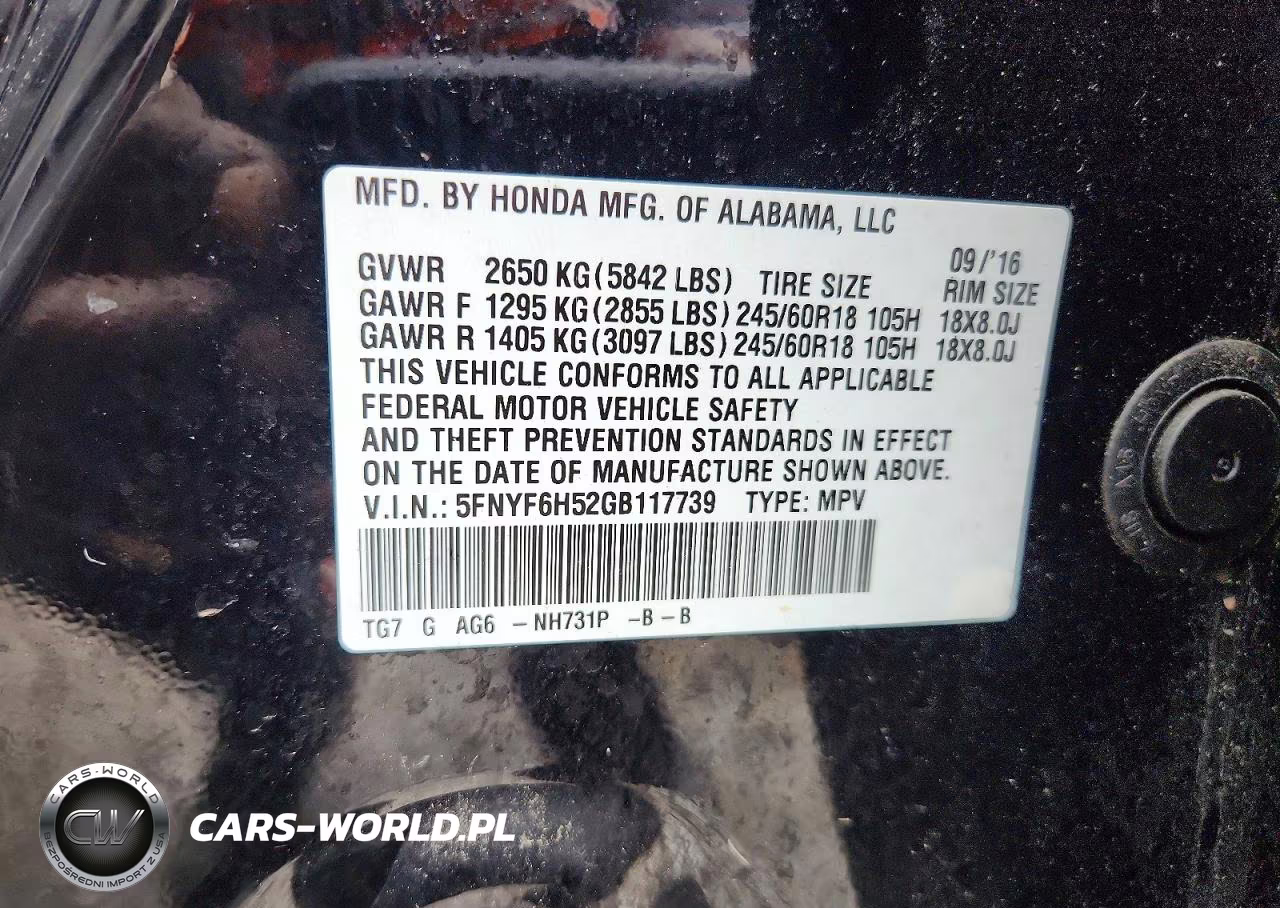 2016 Honda Pilot Exl VIN:5FNYF6H52GB117739 - 13