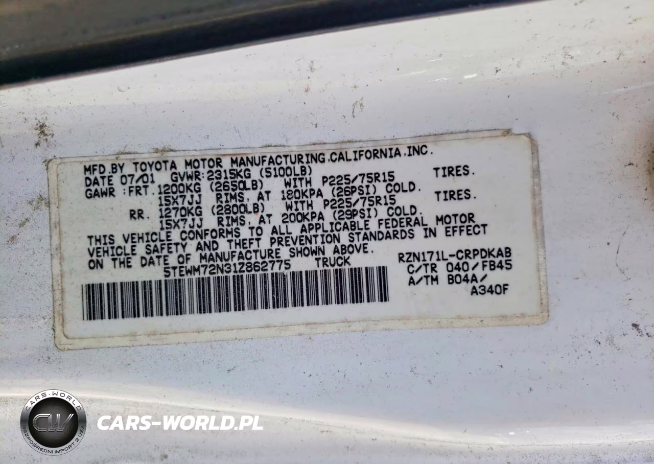 2001 Toyota Tacoma Xtracab VIN:5TEWM72N31Z862775 - 12