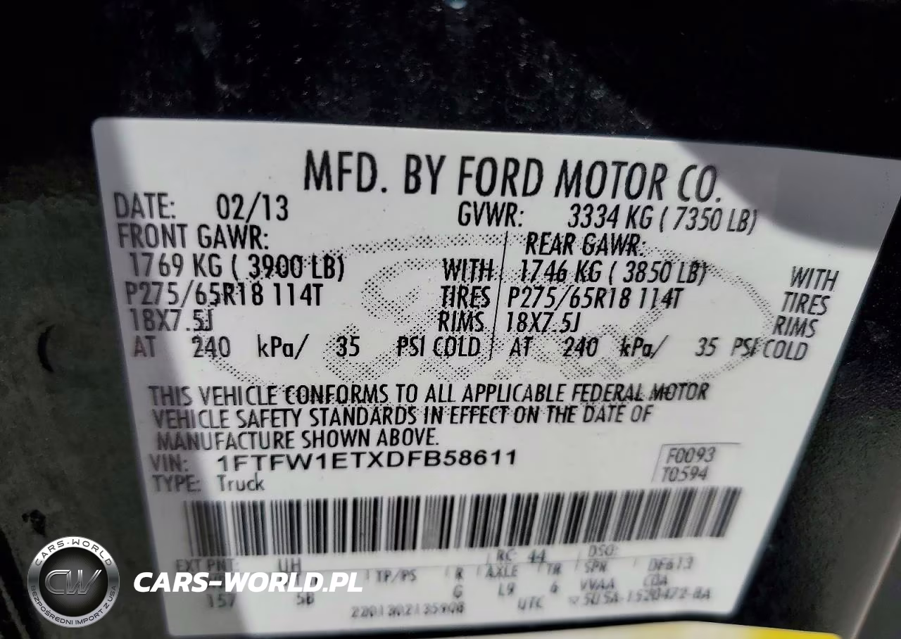 2013 Ford F150 Supercrew VIN:1FTFW1ETXDFB58611 - 13