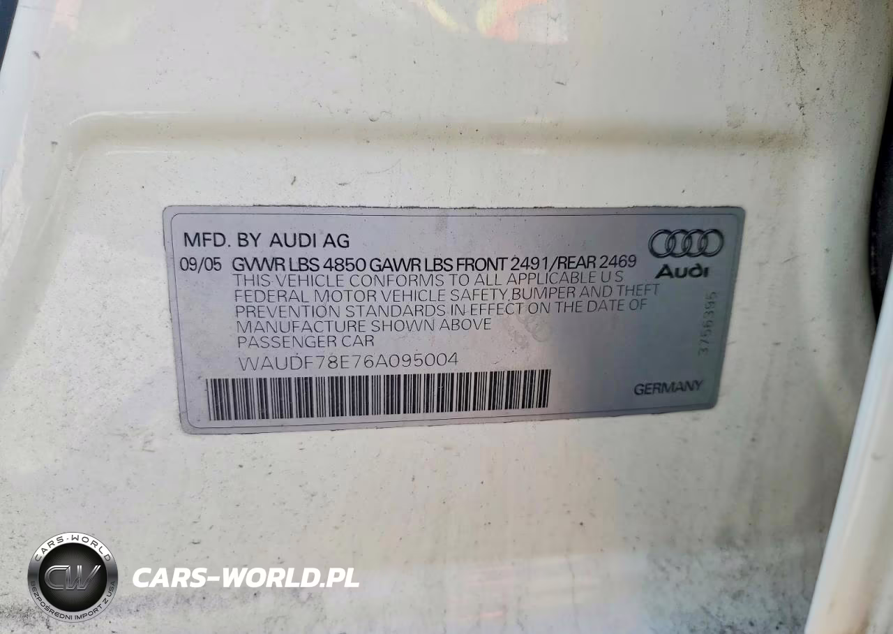2006 Audi A4 2.0T Quattro VIN:WAUDF78E76A095004 - 12