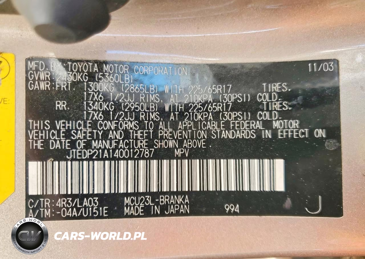 2004 Toyota Highlander Limited VIN:JTEDP21A140012787 - 13