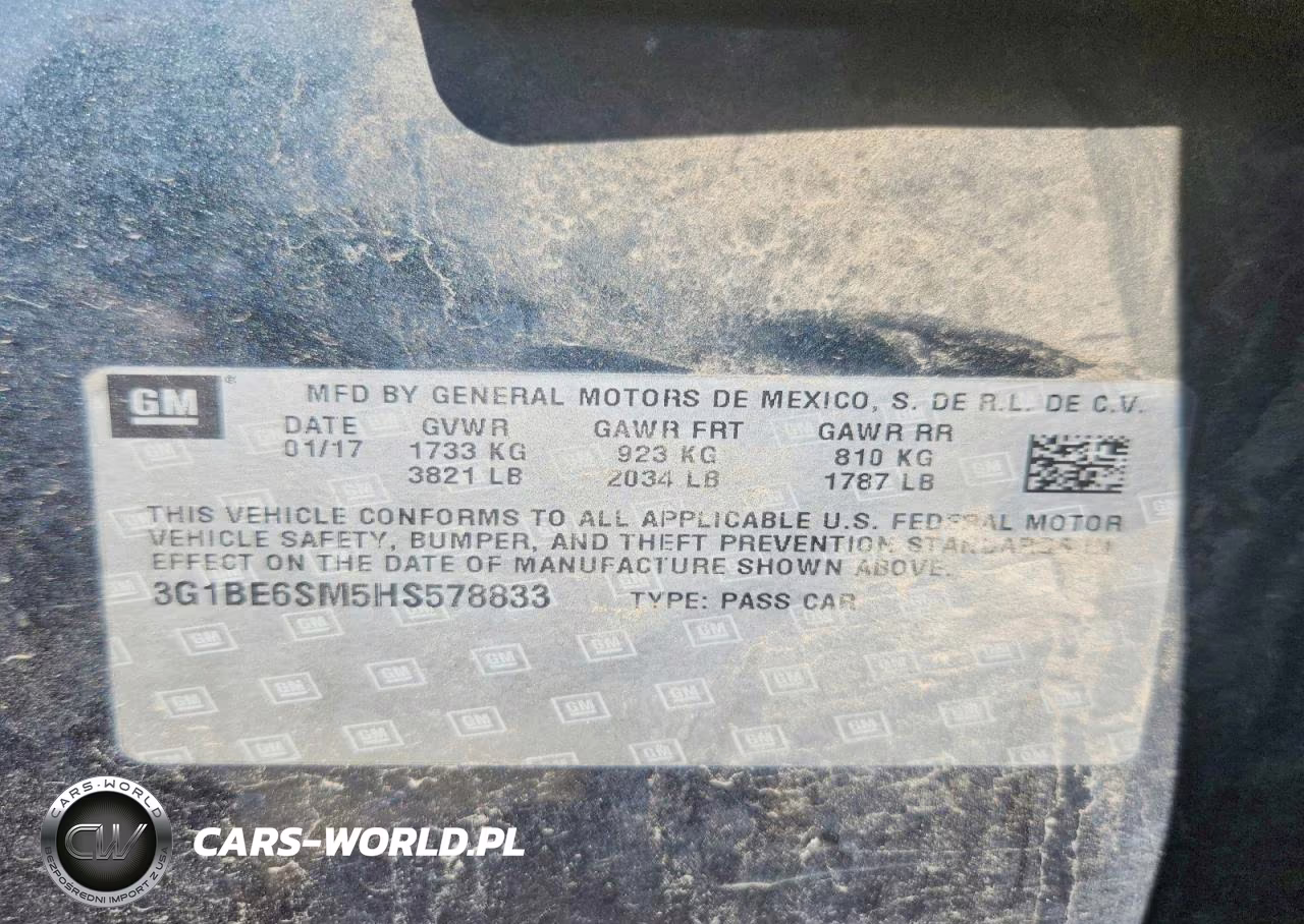 2017 Chevrolet Cruze Lt VIN:3G1BE6SM5HS578833 - 12