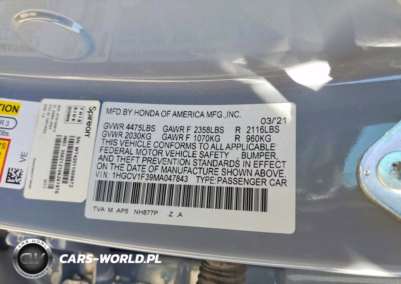 2021 Honda Accord Sport VIN:1HGCV1F39MA047843 - 12