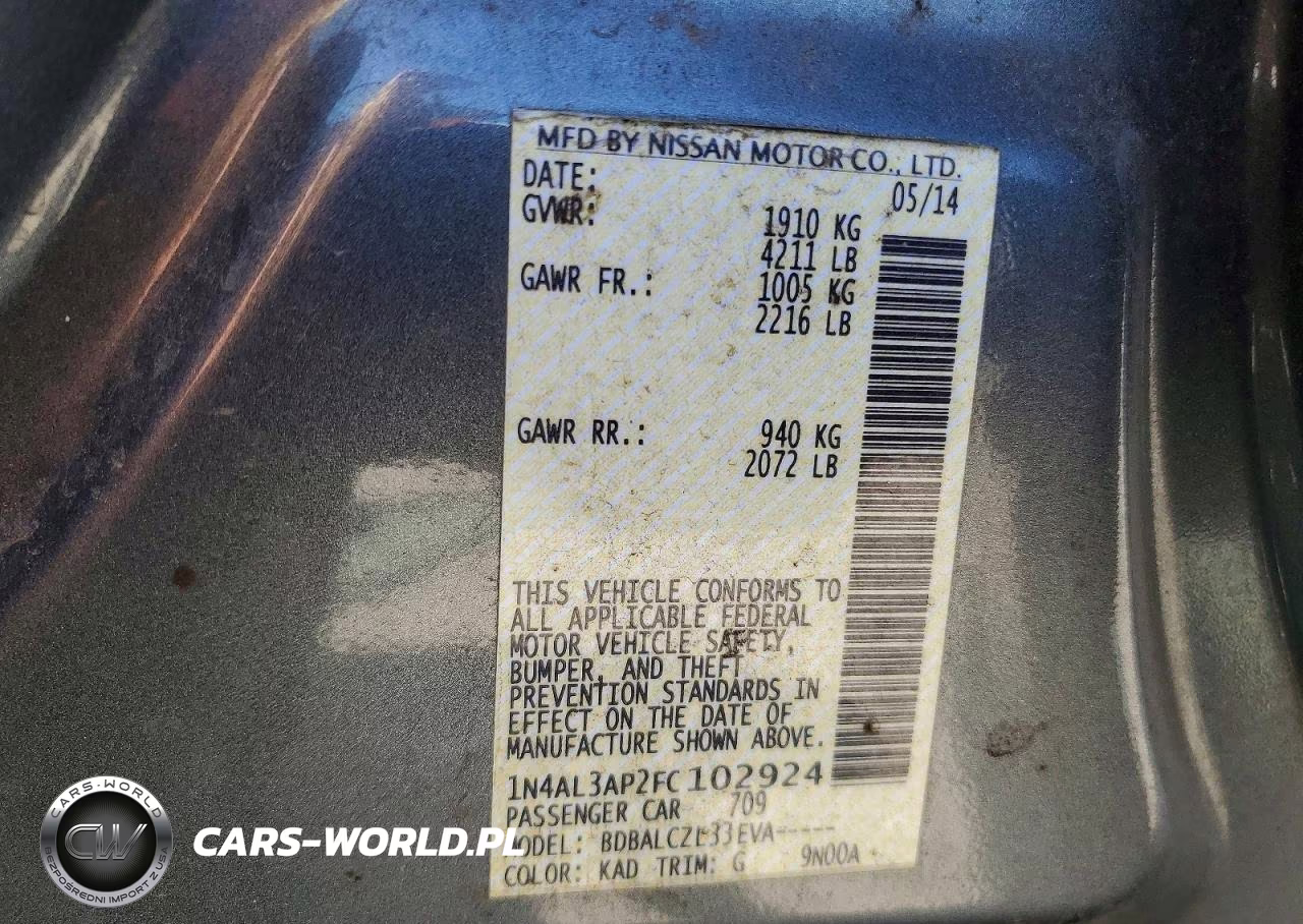 2015 Nissan Altima 2.5 S VIN:1N4AL3AP2FC102924 - 12