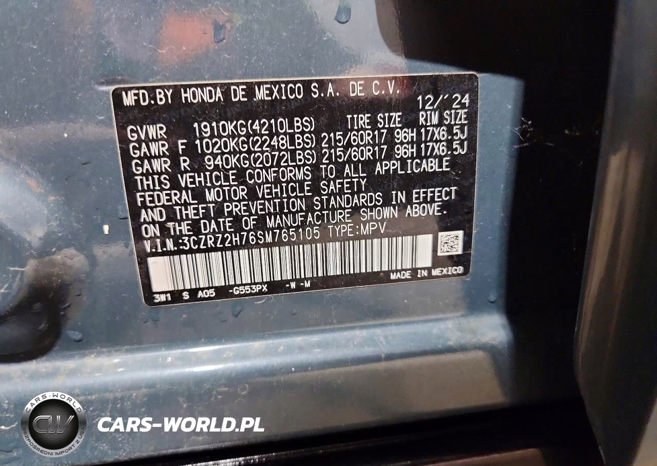 2025 Honda Hr-V Exl VIN:3CZRZ2H76SM765105 - 13