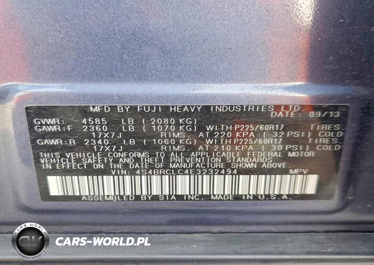 2014 Subaru Outback 2.5I Limited VIN:4S4BRCLC4E3232494 - 14