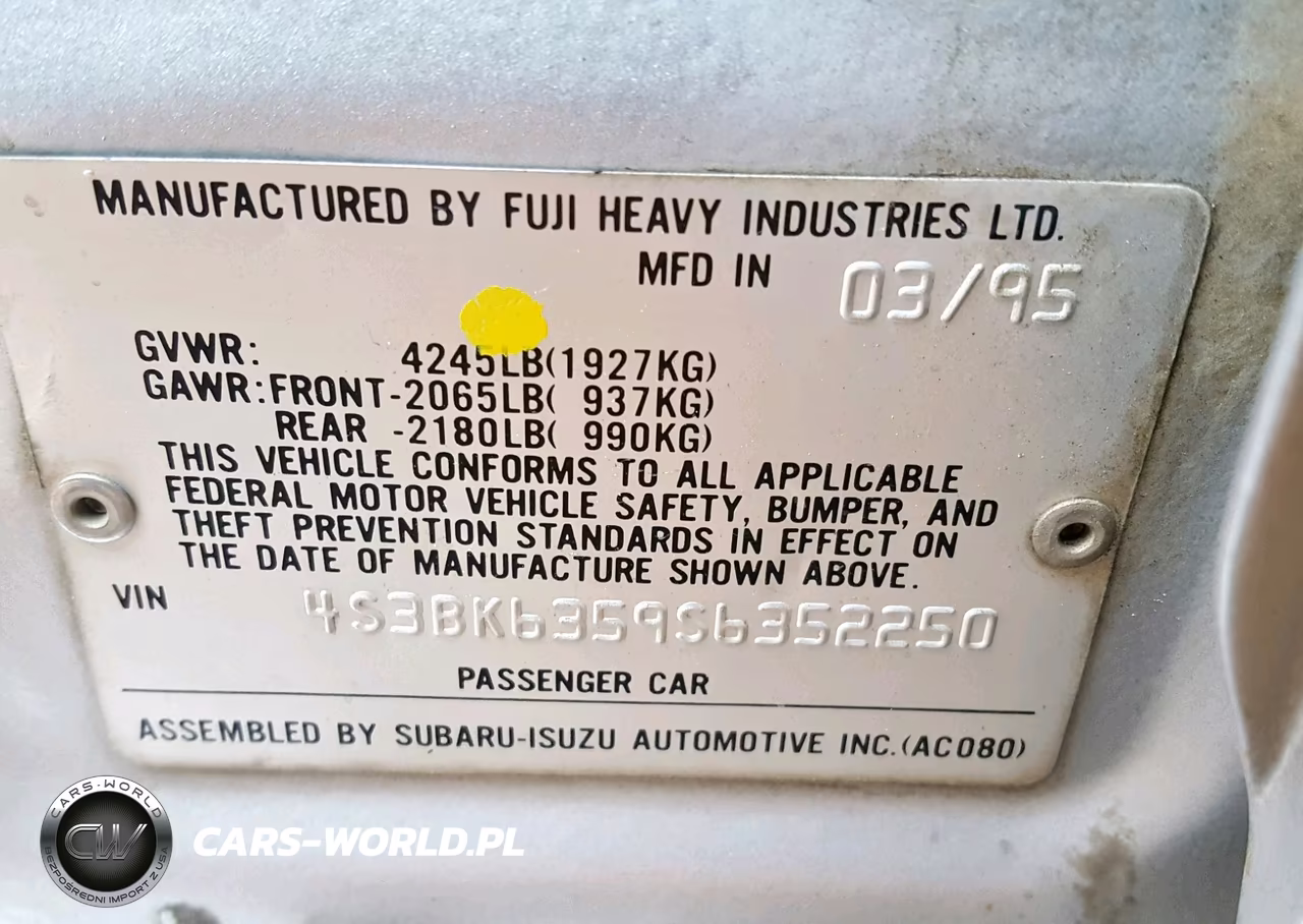 1995 Subaru Legacy L VIN:4S3BK6359S6352250 - 10