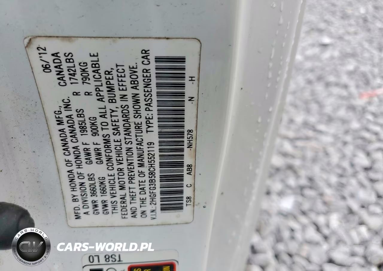 2012 Honda Civic Lx VIN:2HGFG3B58CH552119 - 12