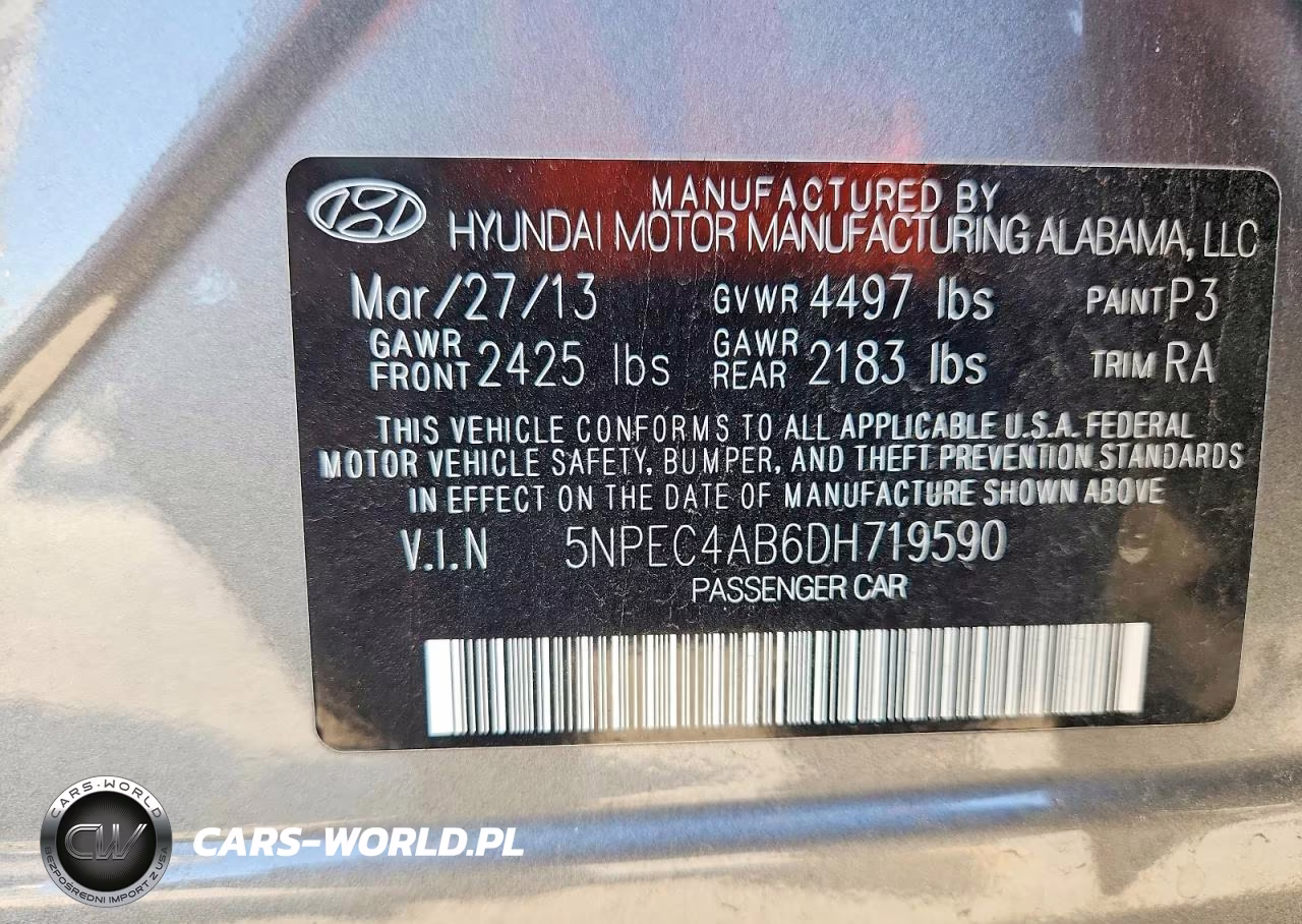 2013 Hyundai Sonata Se 2.0T VIN:5NPEC4AB6DH719590 - 12
