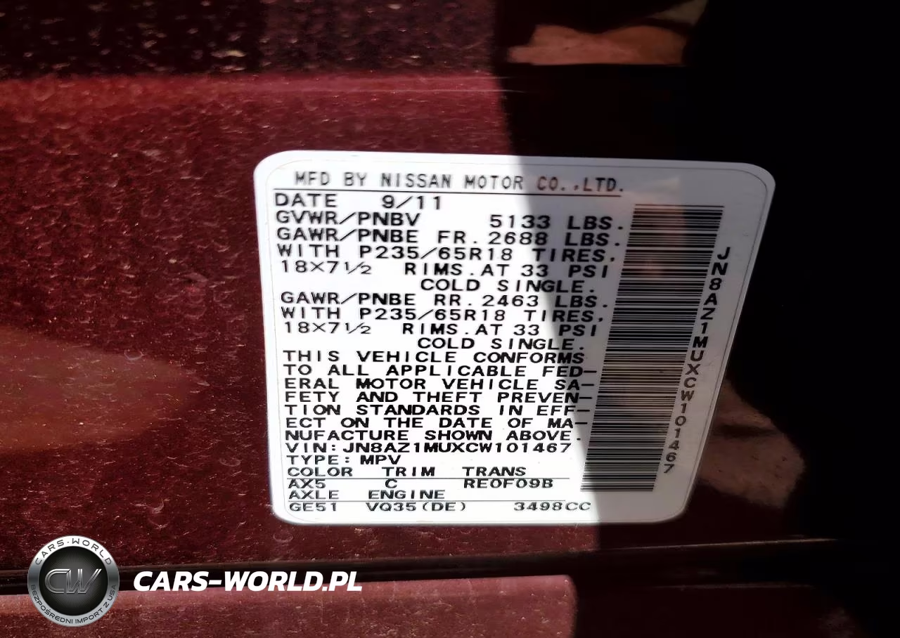 2012 Nissan Murano S VIN:JN8AZ1MUXCW101467 - 13