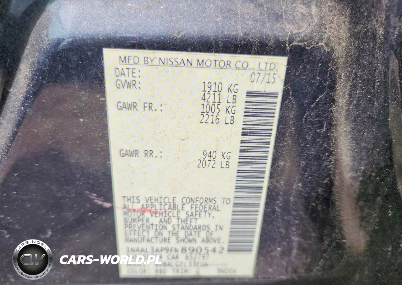 2015 Nissan Altima 2.5 S VIN:1N4AL3AP9FN890542 - 12