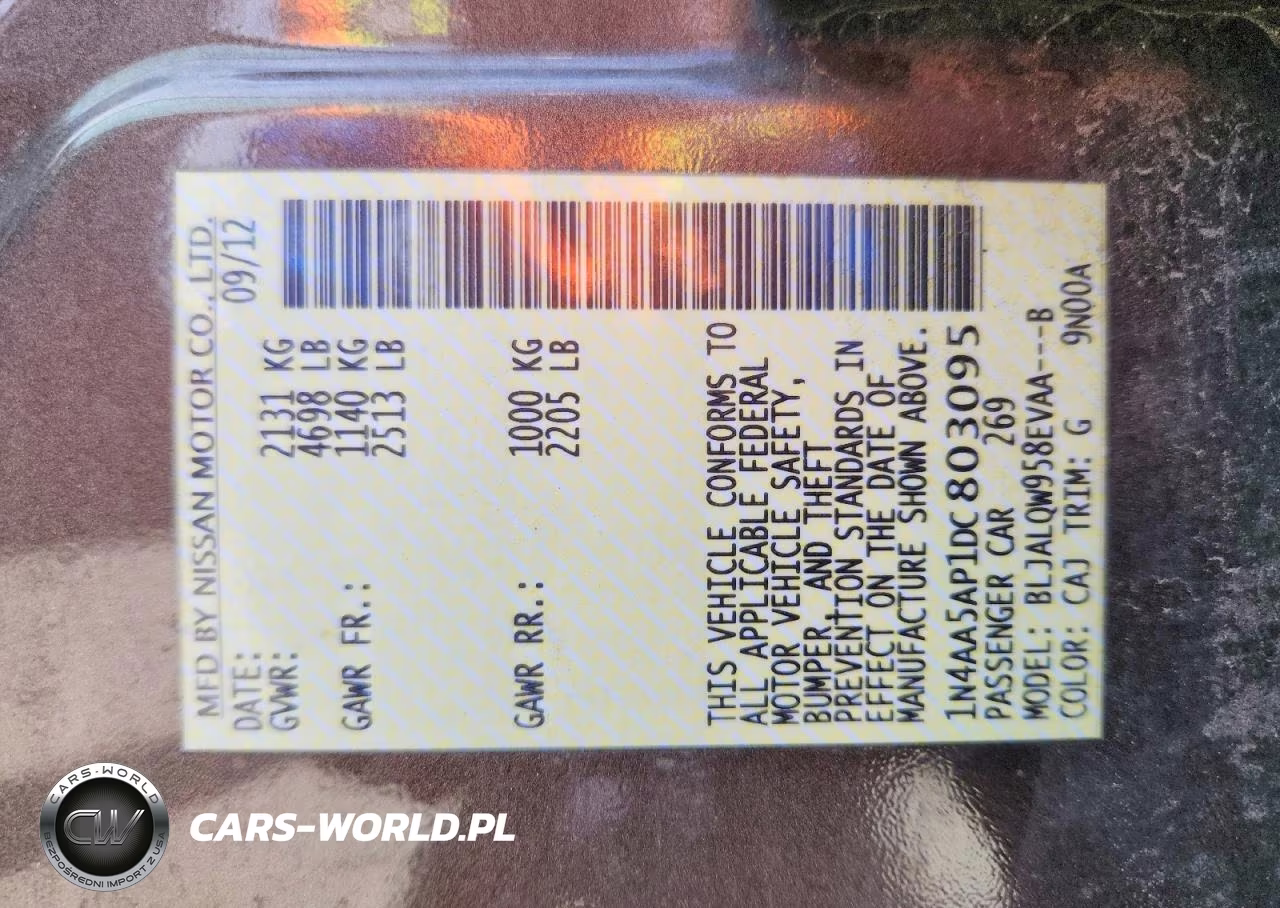 2013 Nissan Maxima 3.5 S VIN:1N4AA5AP1DC803095 - 12