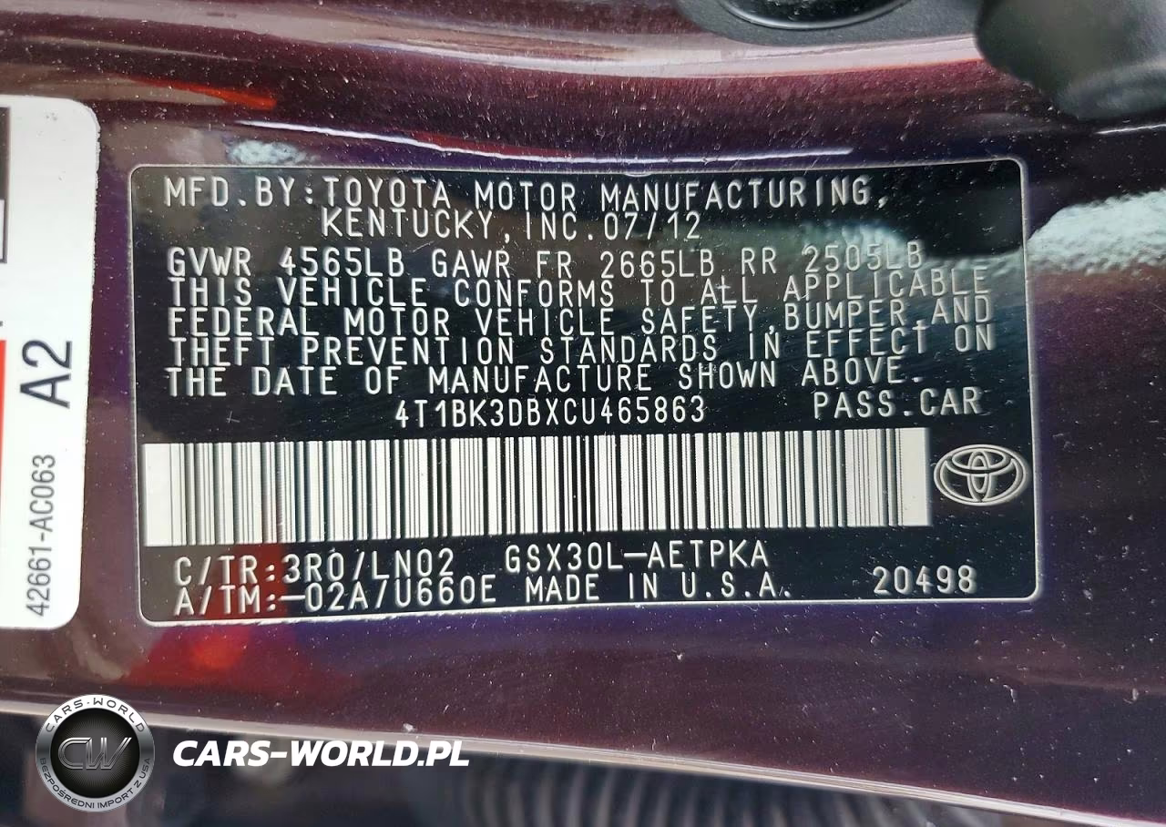 2012 Toyota Avalon Limited VIN:4T1BK3DBXCU465863 - 13