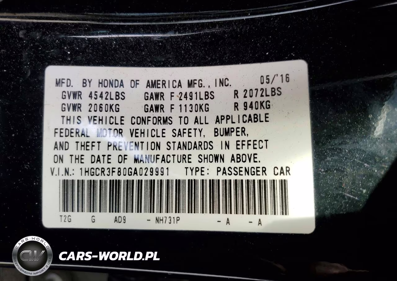 2016 Honda Accord Exl VIN:1HGCR3F80GA029991 - 13