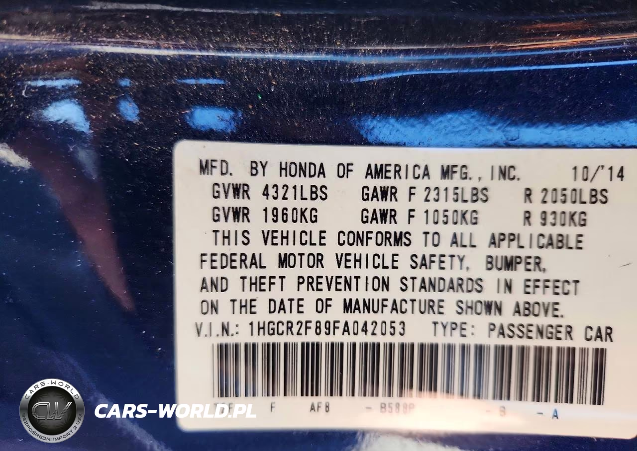 2015 Honda Accord Ex-L VIN:1HGCR2F89FA042053 - 12