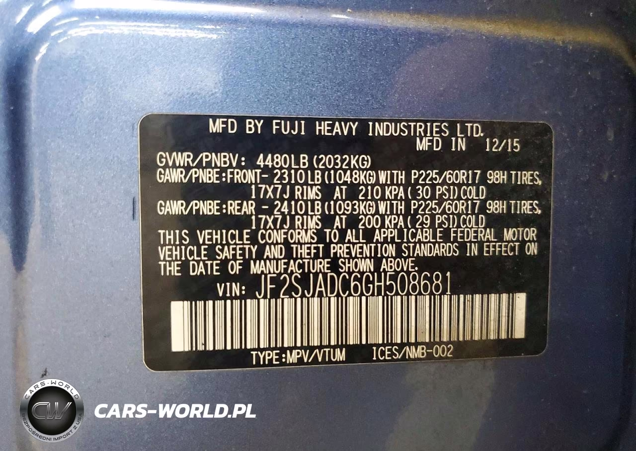 2016 Subaru Forester 2.5I Premium VIN:JF2SJADC6GH508681 - 12