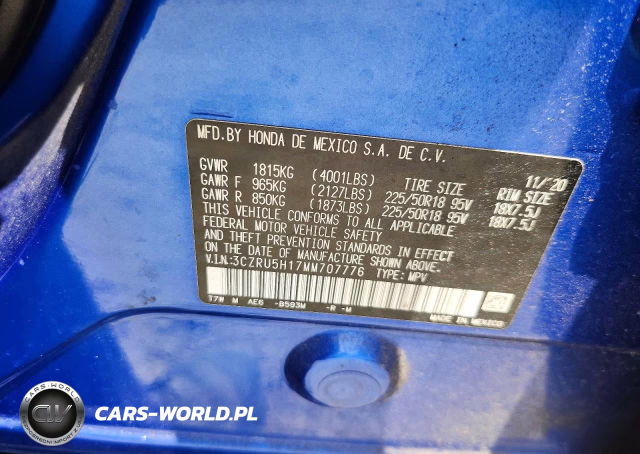 2021 Honda Hr-V Sport VIN:3CZRU5H17MM707776 - 12