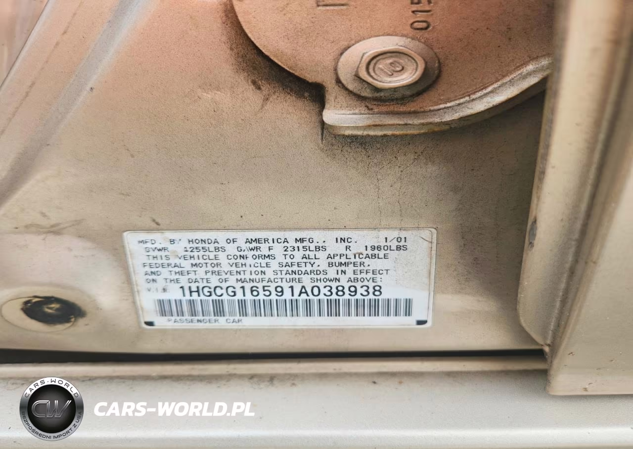 2001 Honda Accord Ex VIN:1HGCG16591A038938 - 12