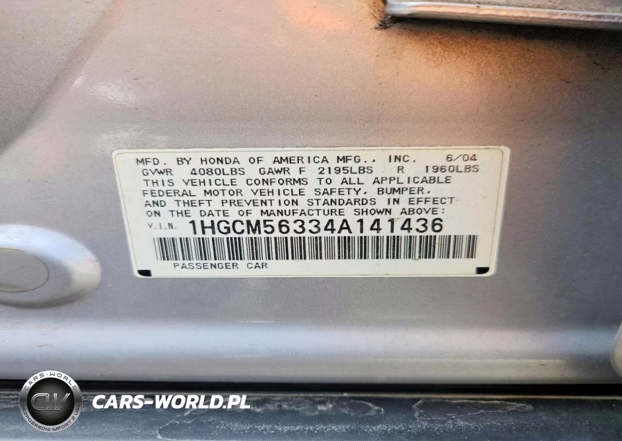 2004 Honda Accord Lx VIN:1HGCM56334A141436 - 12