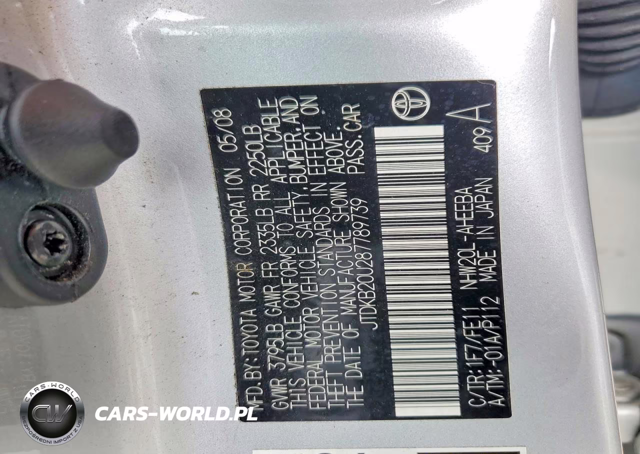 2008 Toyota Prius Base VIN:JTDKB20U287789739 - 12