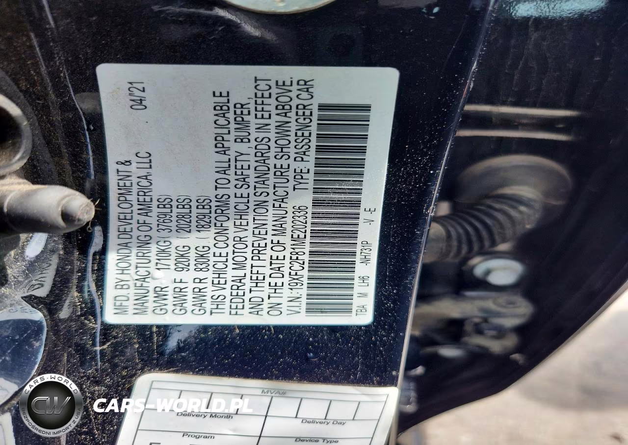 2021 Honda Civic Sport VIN:19XFC2F81ME202336 - 12