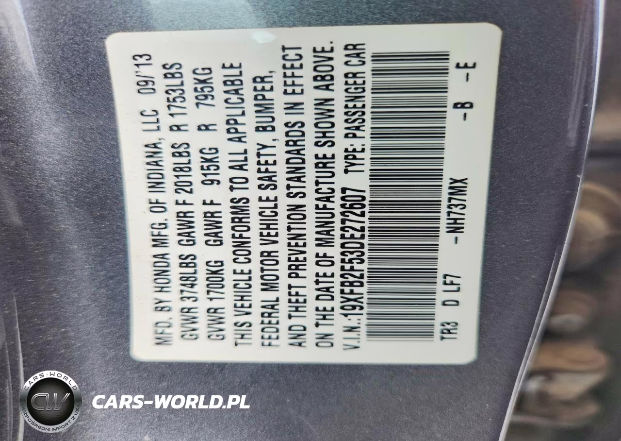 2013 Honda Civic Lx VIN:19XFB2F53DE272607 - 12