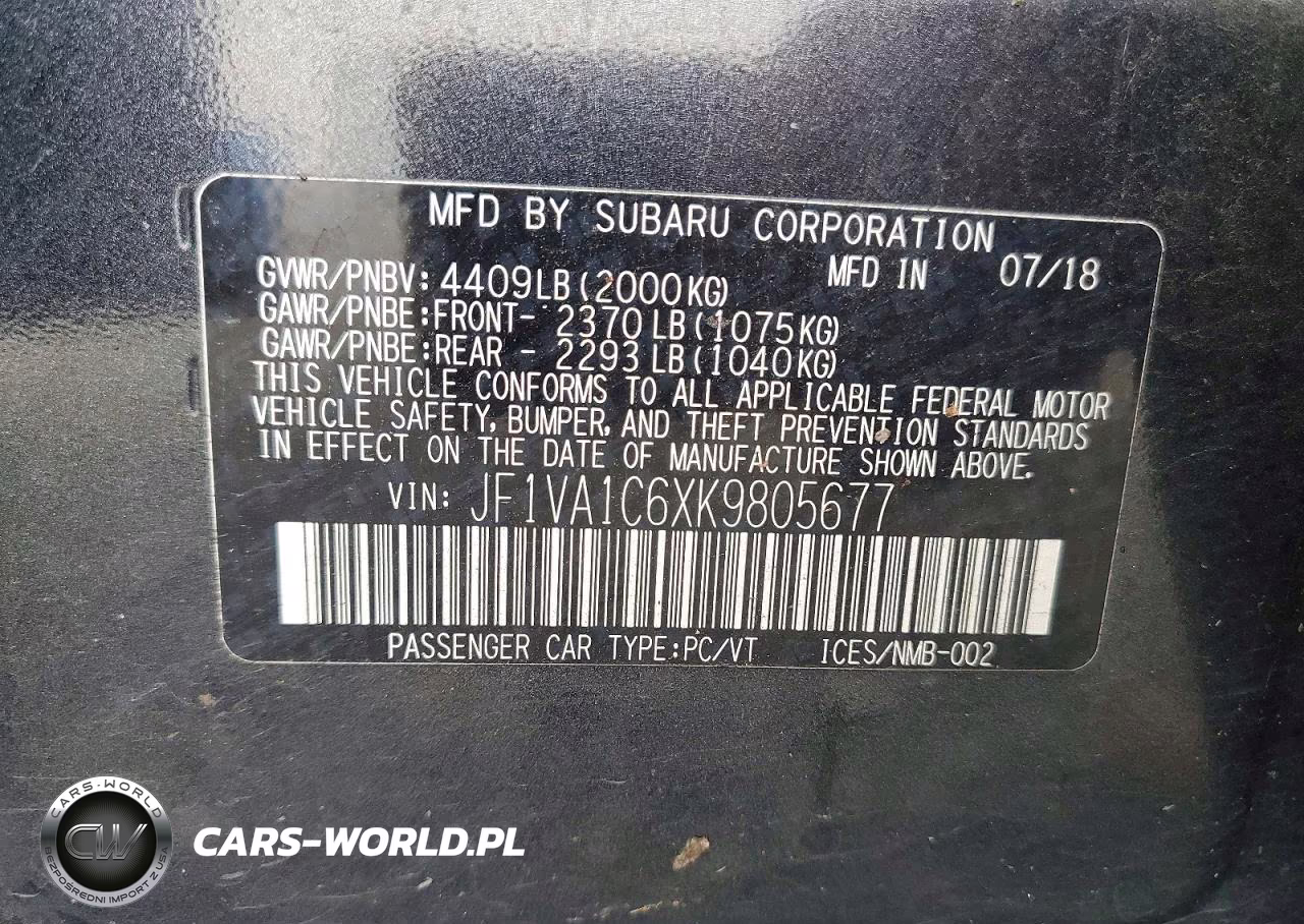 2019 Subaru Wrx Premium VIN:JF1VA1C6XK9805677 - 12