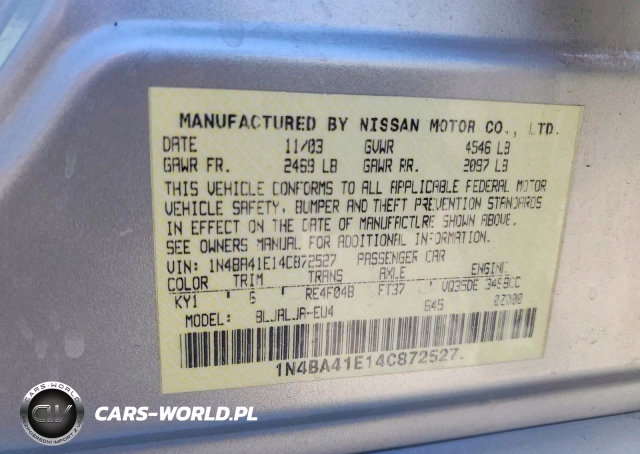 2004 Nissan Maxima 3.5 Se VIN:1N4BA41E14C872527 - 13