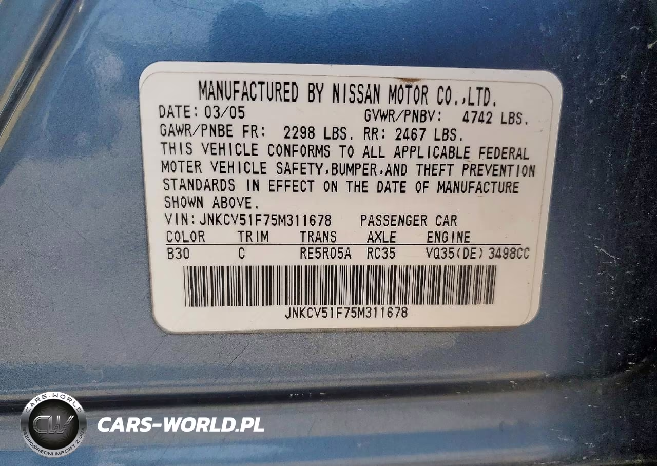 2005 Infiniti G35 X VIN:JNKCV51F75M311678 - 12