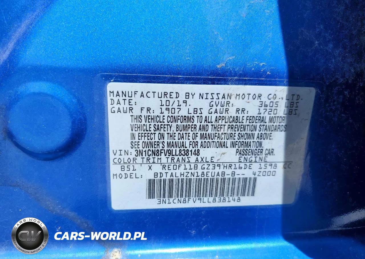 2020 Nissan Versa Sr VIN:3N1CN8FV9LL838148 - 12