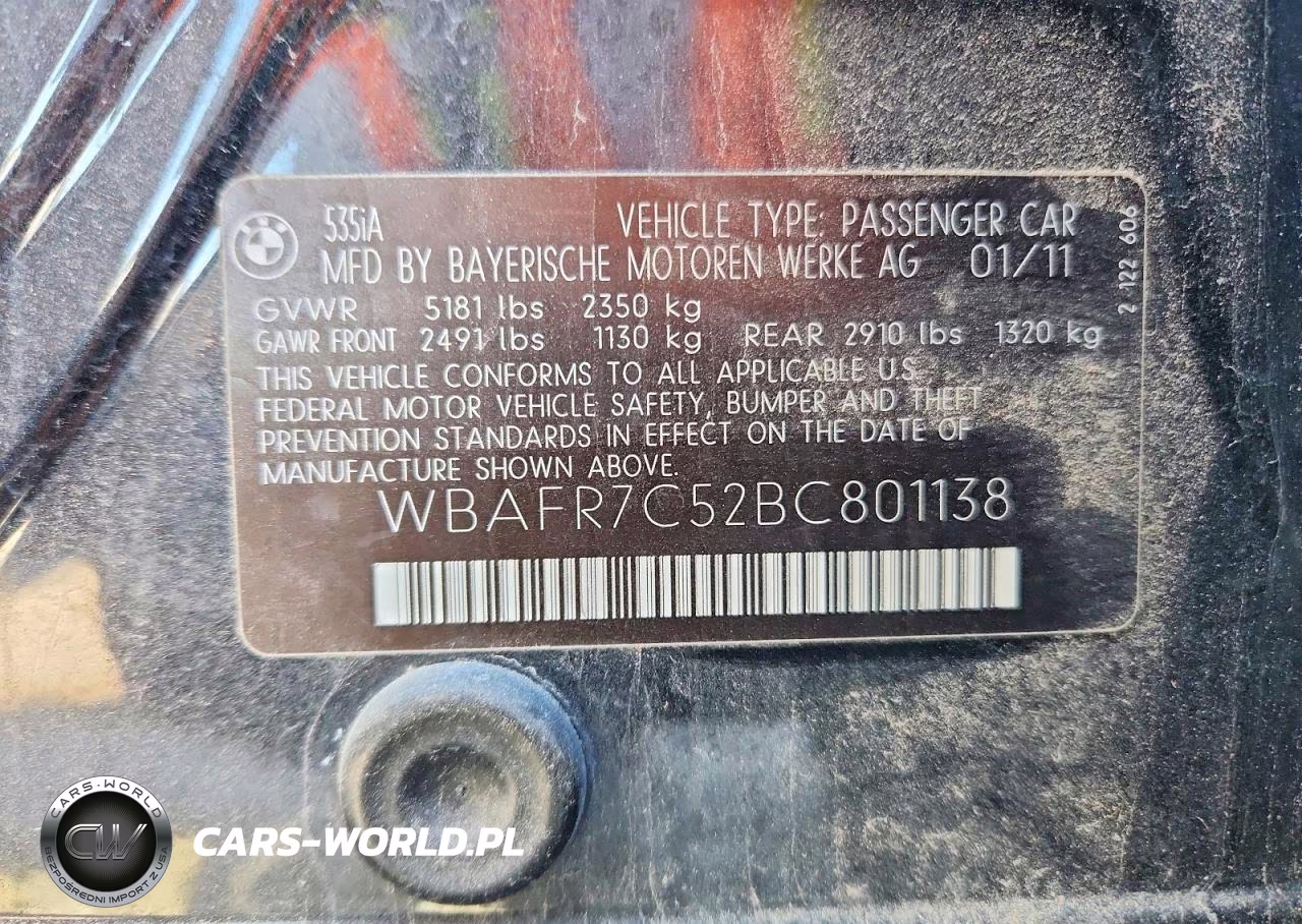 2011 BMW 535 I VIN:WBAFR7C52BC801138 - 12