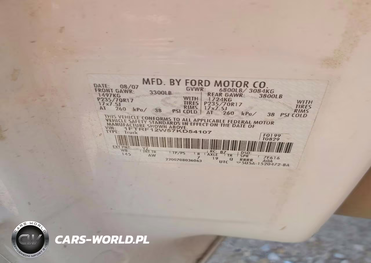 2007 Ford F150 VIN:1FTRF12W57KD54107 - 12