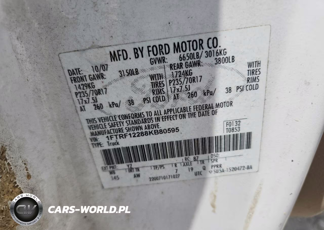 2008 Ford F150 VIN:1FTRF12288KB80595 - 12