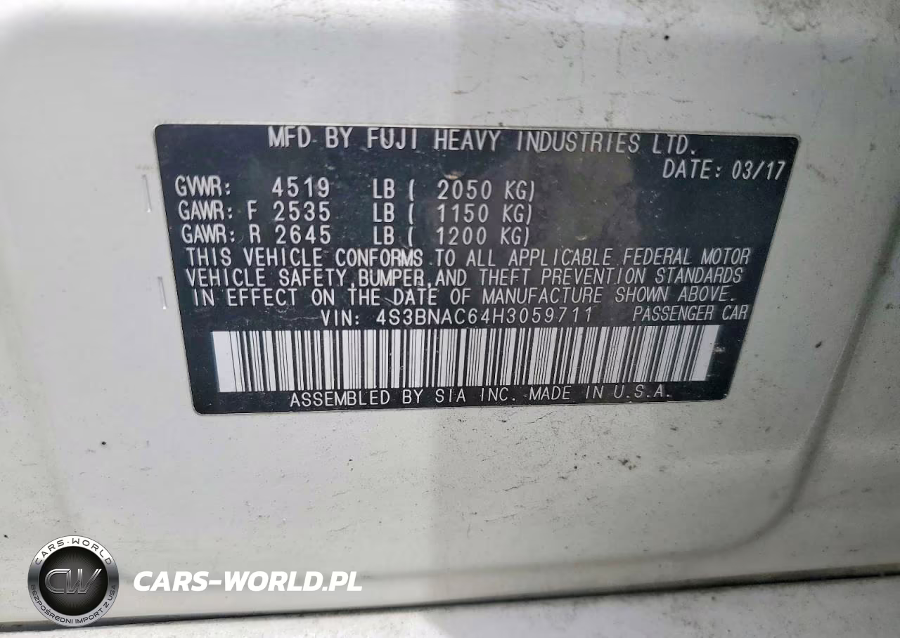 2017 Subaru Legacy 2.5I Premium VIN:4S3BNAC64H3059711 - 12