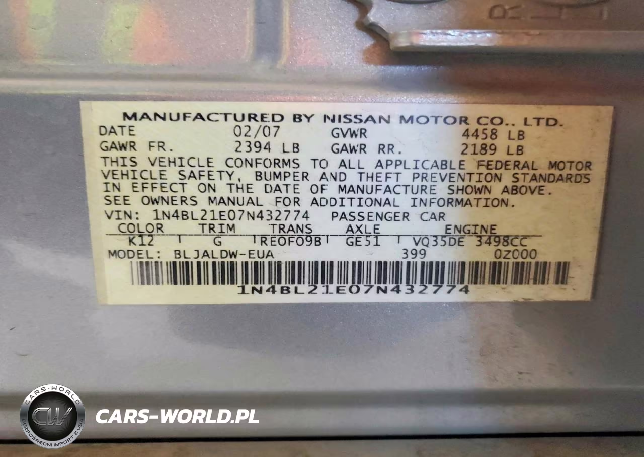 2007 Nissan Altima 3.5 Se VIN:1N4BL21E07N432774 - 13