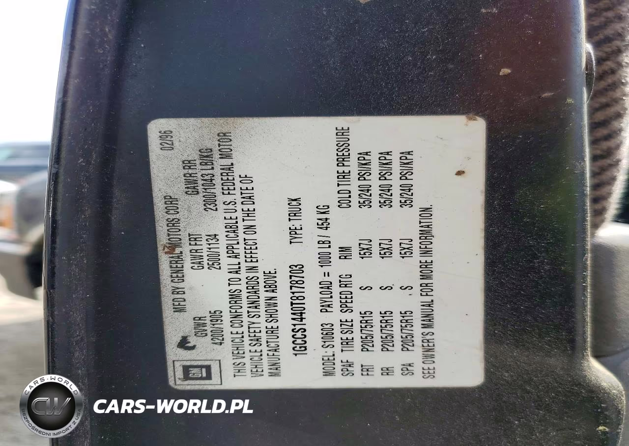 1996 Chev S-10 VIN:1GCCS1440T8178703 - 12
