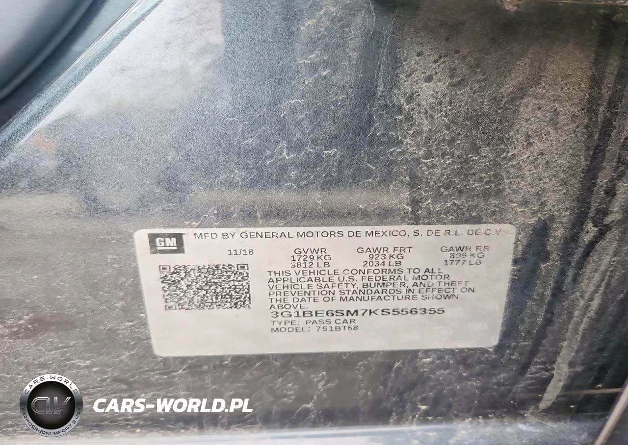 2019 Chevrolet Cruze Lt VIN:3G1BE6SM7KS556355 - 13